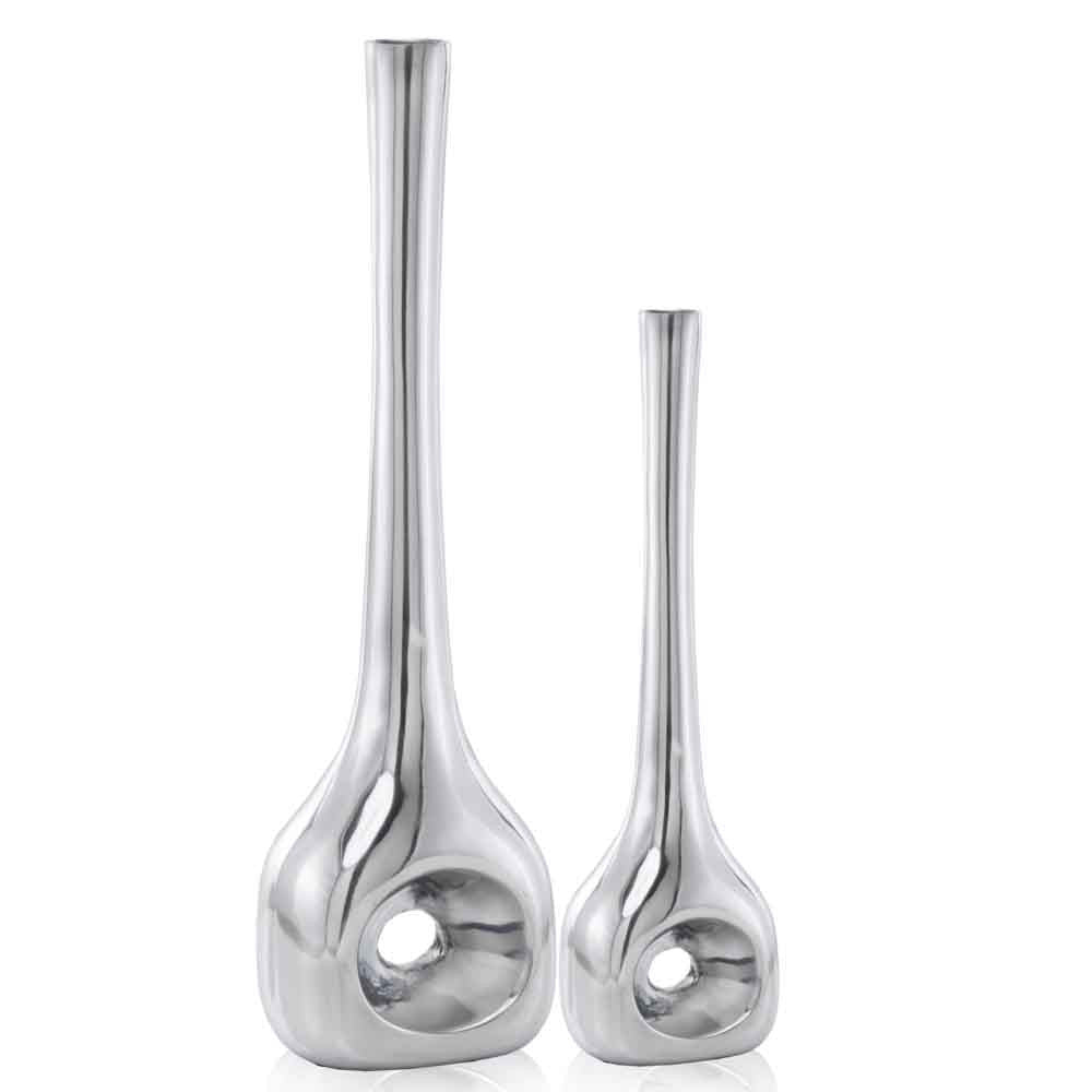 Buffed Silver Hole Set of 2 Vases