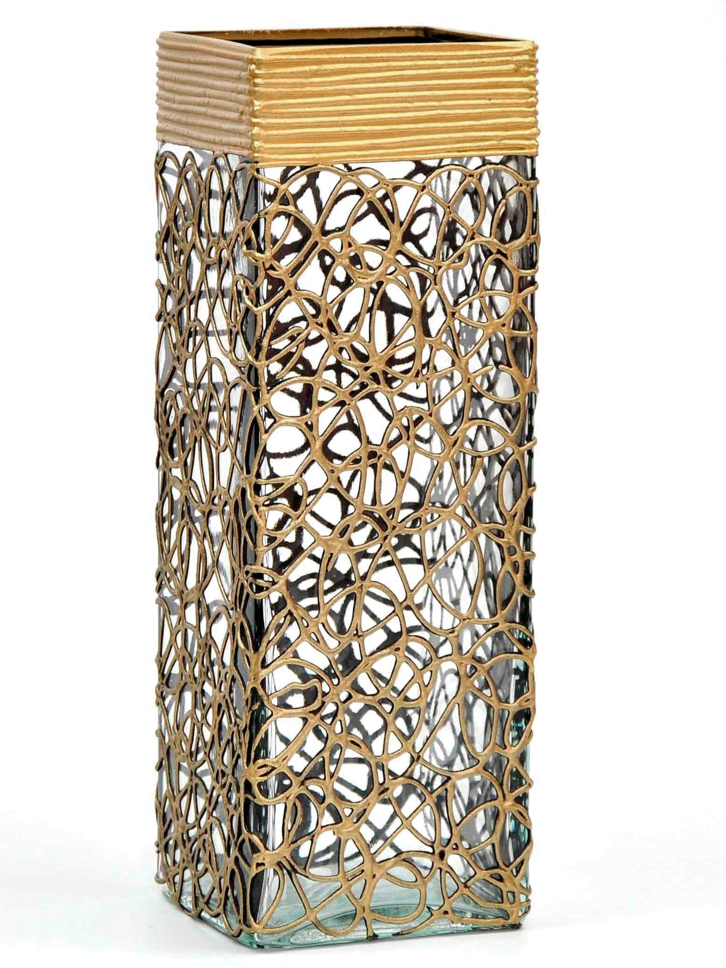 Gold Glass Vase | Square vase | Art Decorated Glass Vase for flowers |